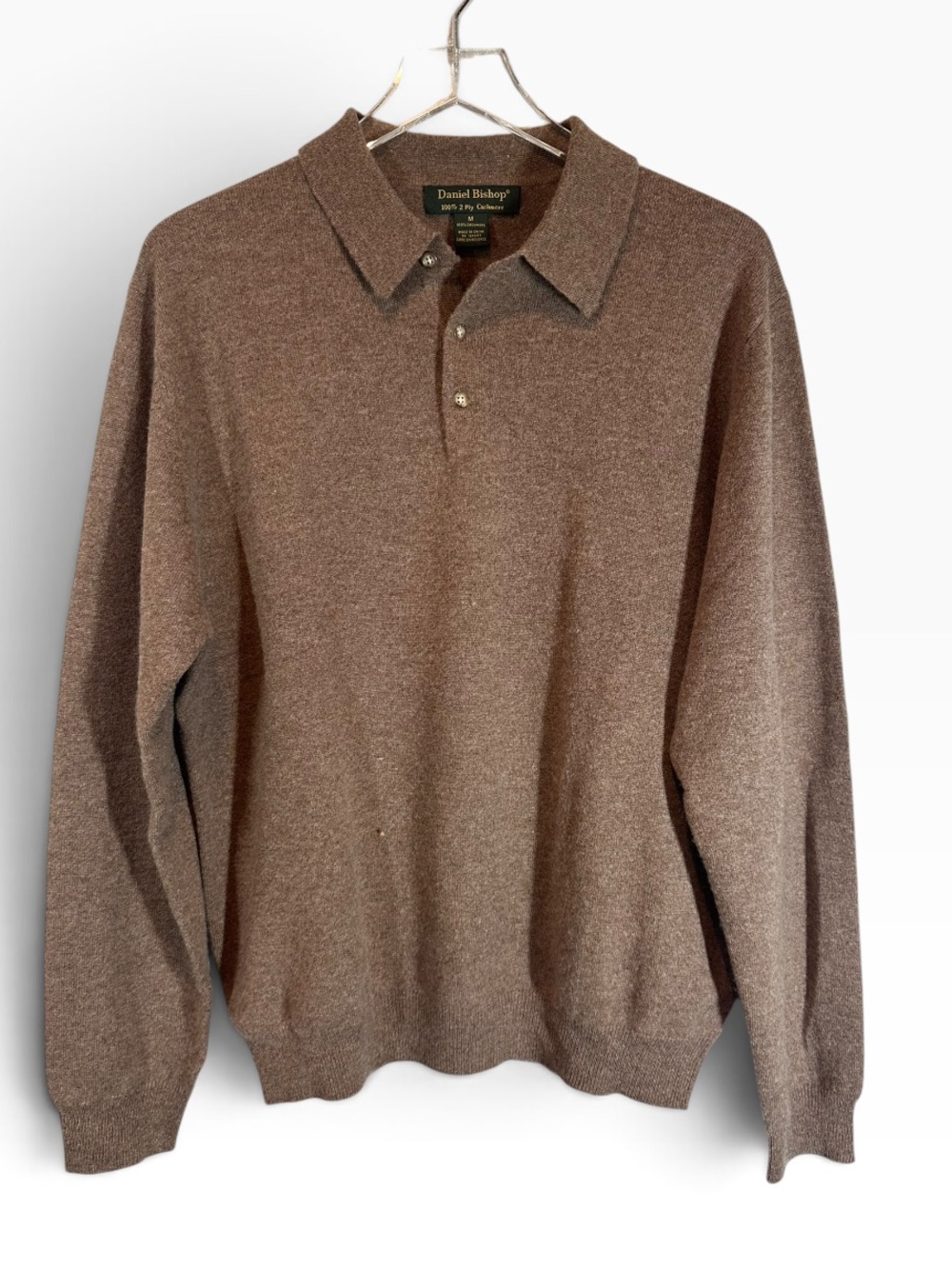 Vintage DANIEL BISHOP Men's Medium 2-Ply Brown Cashmere Sweater Polo Style